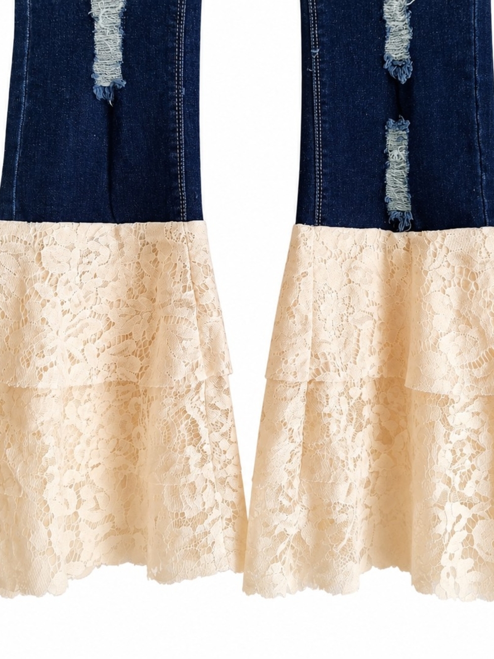 ONE24RAGS Boutique Lace Rag Bell Bottom Pull-On Jeans Medium NWT Boho Flare - Picture 3 of 12